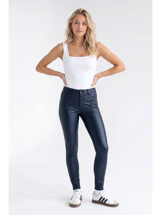 FIGL FIGL Spodnie skórzane M1343 Granatowy Fitted Fit