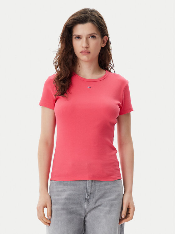 Tommy Jeans Tommy Jeans Majica Essential DW0DW17383 Roza Slim Fit