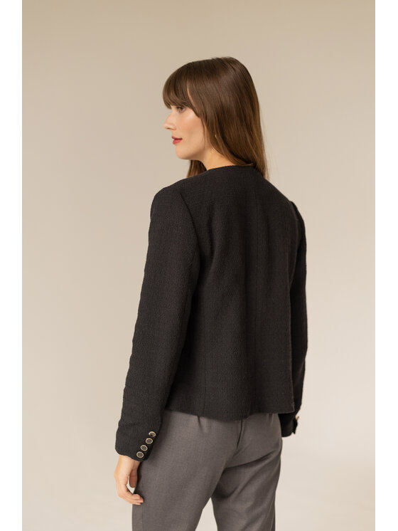 Entelier Entelier Marynarka chanelka Czarny Regular Fit
