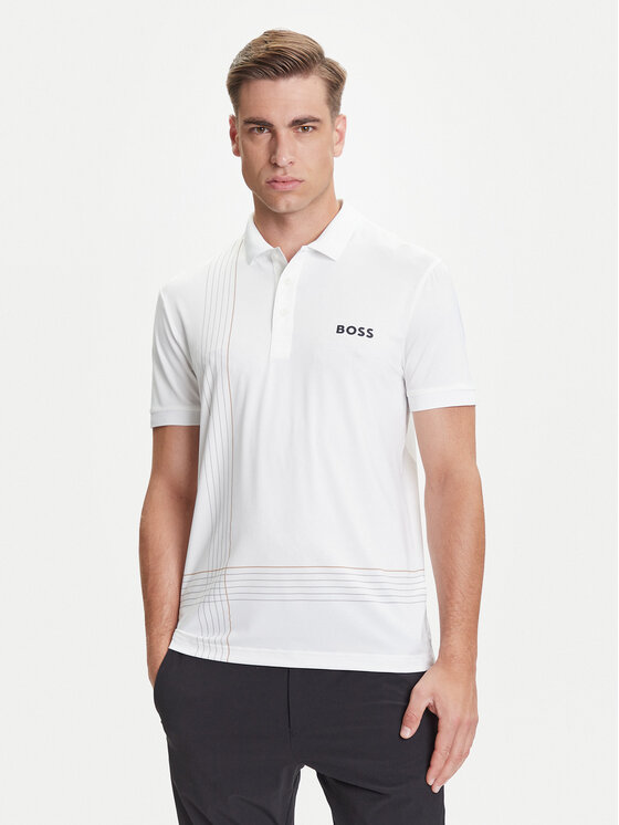 BOSS BOSS Polo majica Check 50545692 Bela Slim Fit
