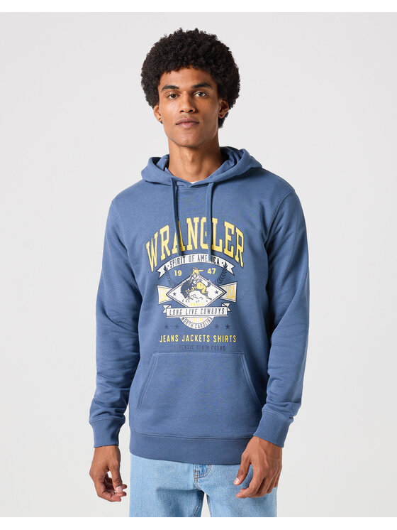 Wrangler Wrangler Sweter GRAPHIC HOODIE Niebieski Regular Fit
