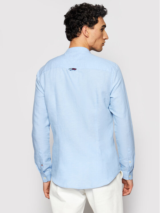 Tommy Jeans Marškiniai Mao Linen Blend DM0DM10617 Mėlyna Slim Fit •  Modivo.lt