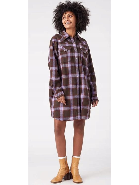 Wrangler Wrangler Sukienka koszulowa Mini Dress Brązowy Basic Fit