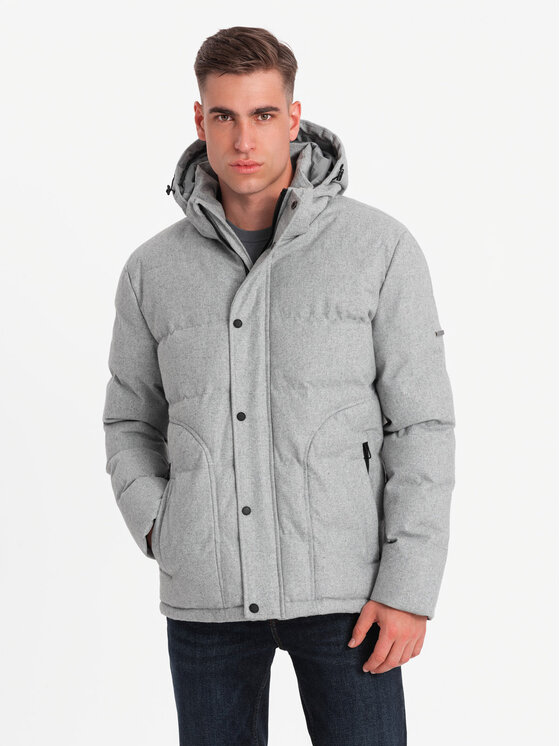 Ombre Ombre Vatovaná bunda OM-JAHP-0203 Šedá Regular Fit