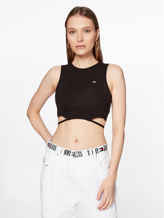 Tommy Jeans Top DW0DW15662 Nero Slim Fit, taglia : L