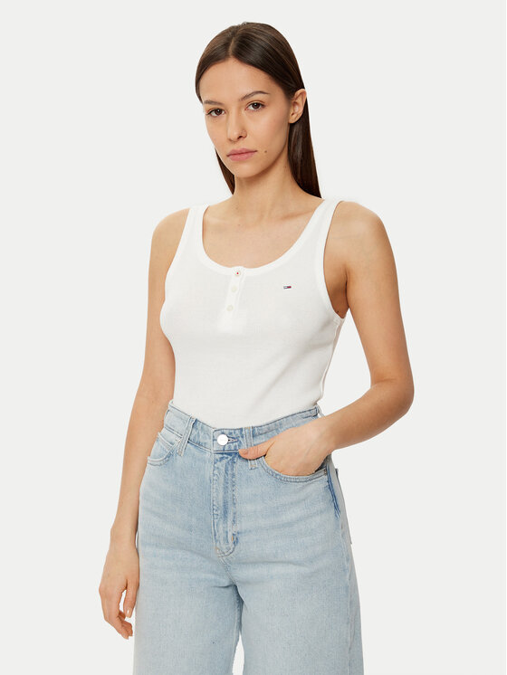Tommy Jeans Tommy Jeans Top DW0DW19492 Alb Slim Fit