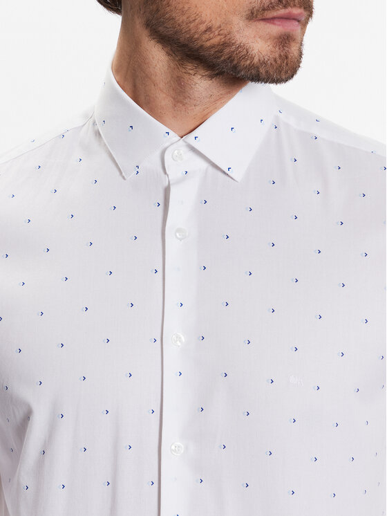 Camicia Twill Two Color Print Slim Shirt