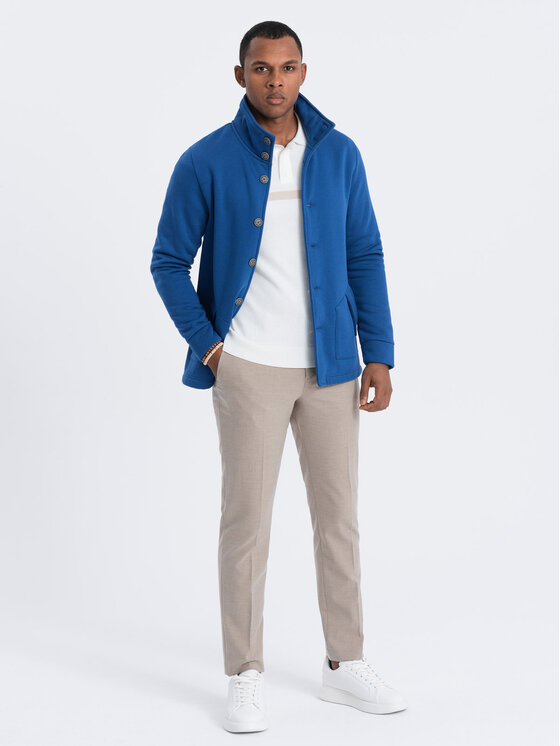 Ombre Ombre Mikina OM-SSZP-0171 Modrá Casual Fit