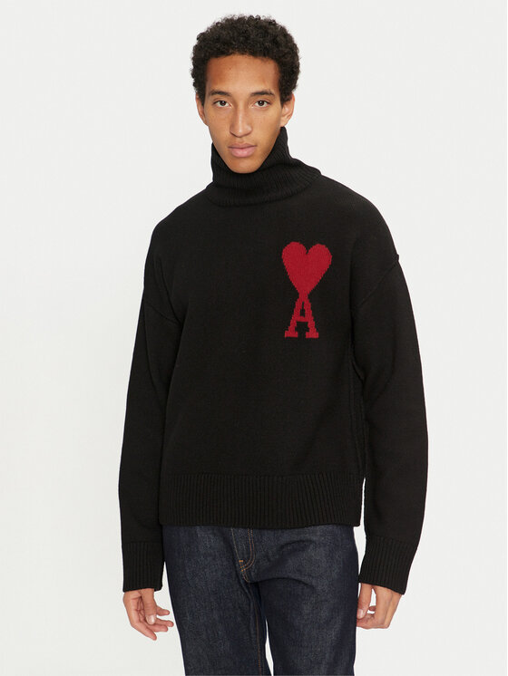 AMI Paris Bluză cu gât BFUKS406.018 Negru Regular Fit | Modivo.ro