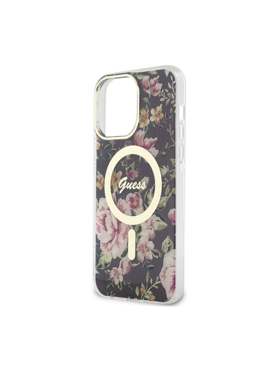 Guess Guess Etui na telefon Flower MagSafe Czarny