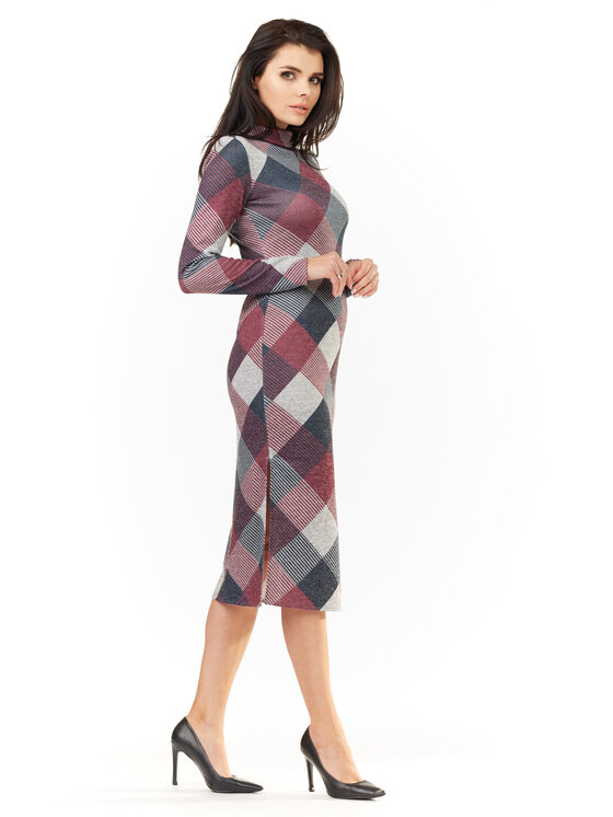 Awama Awama Sukienka dzianinowa A211 Kolorowy Basic Fit