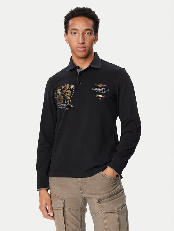 Aeronautica Militare Aeronautica Militare Polokošeľa 262PO1946UJ00703 Čierna Regular Fit