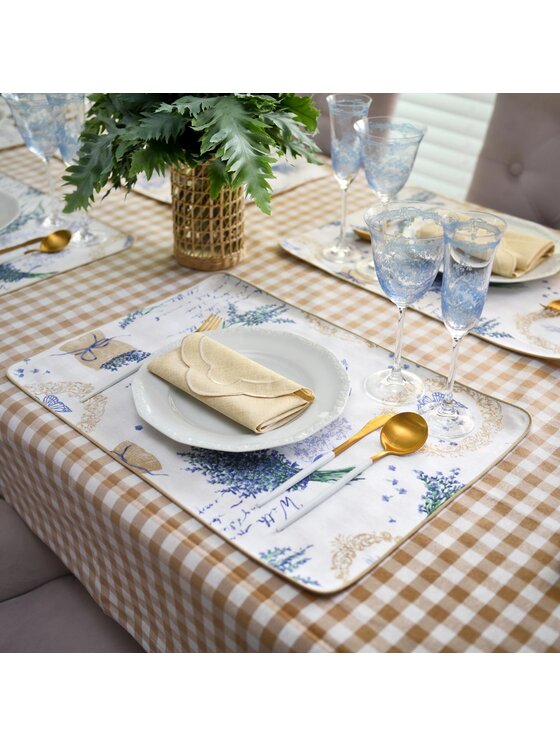 Roseberry Home Roseberry Home Podkładka na stół dwustronna Lavender & Beige Gingham Niebieski