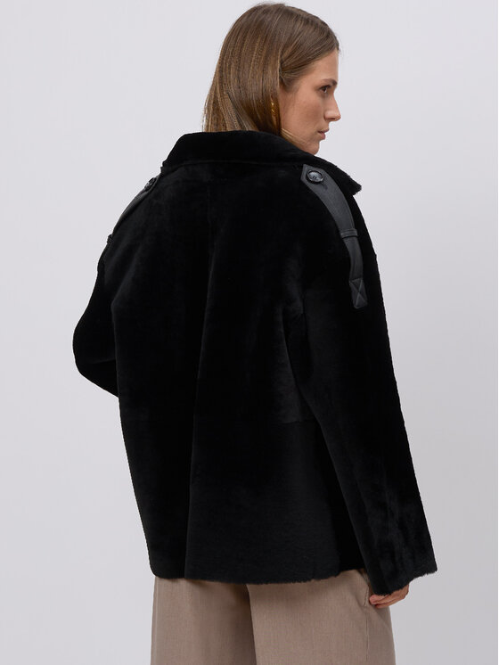 FAN LEATHER FAN LEATHER Kożuch naturalny Krótki Czarny Loose Fit