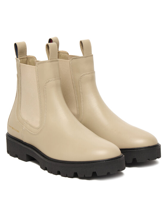 Tommy Hilfiger Tommy Hilfiger Klassische Stiefeletten Lthr Low Chelsea FW0FW08775 Écru