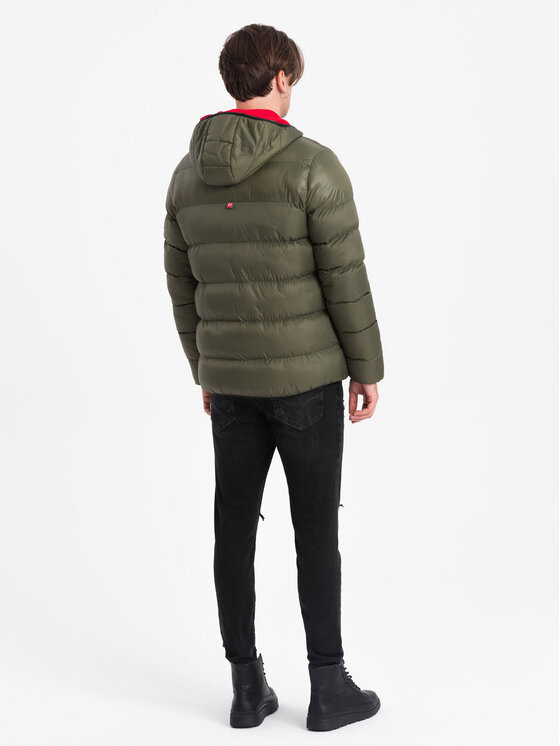 Ombre Ombre Zimní bunda OM-JAHP-0145 Khaki Regular Fit