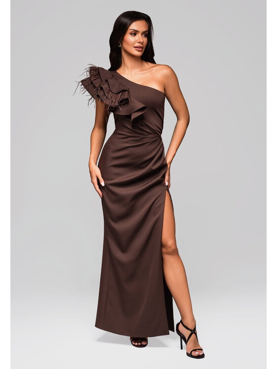 Ombre Ombre Sukienka wieczorowa LA-OM-DLR005 Brązowy Regular Fit