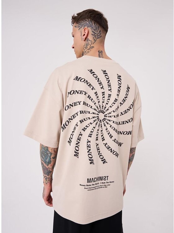 Machinist Machinist T-Shirt Koszulka Z Krótkim Rękawem Męska Oversize Beżowa Machinist Money Rules L Brązowy Oversize