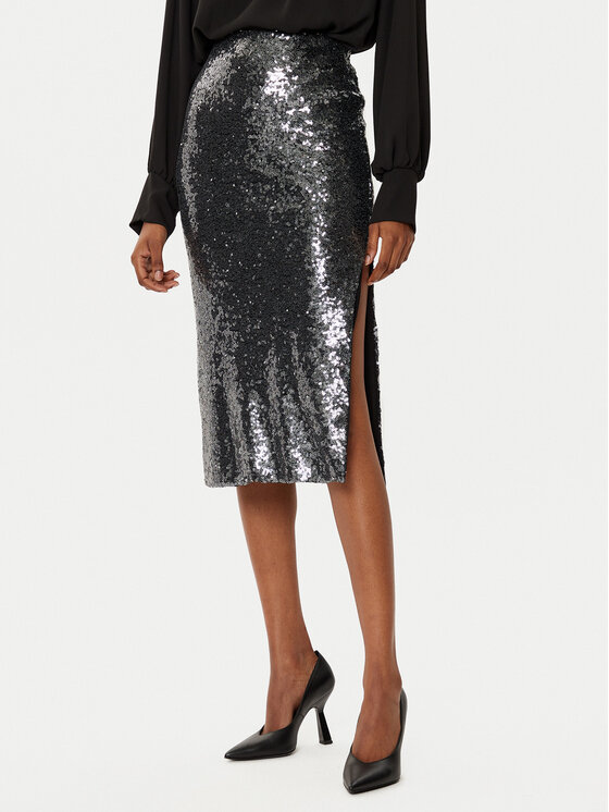 Rinascimento Rinascimento Midi suknja CFC0019735002 Srebrna Regular Fit