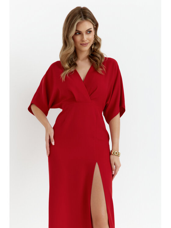 Makover Makover Sukienka codzienna K163 Czerwony Modern Fit