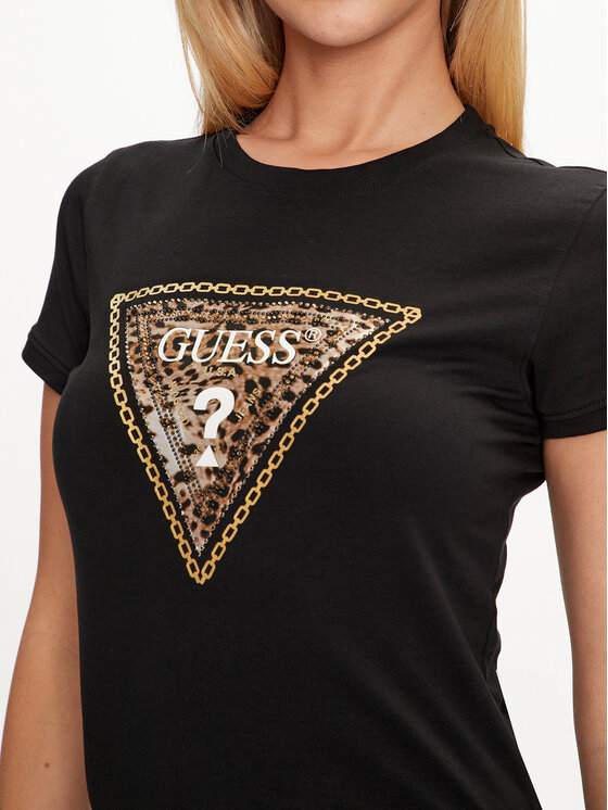 Guess Guess Tričko Triangle Leo W4YI40 J1314 Čierna Slim Fit