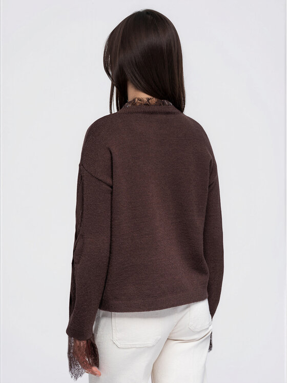 Ombre Ombre Sweter OW-SW-E0065 Brązowy Relaxed Fit