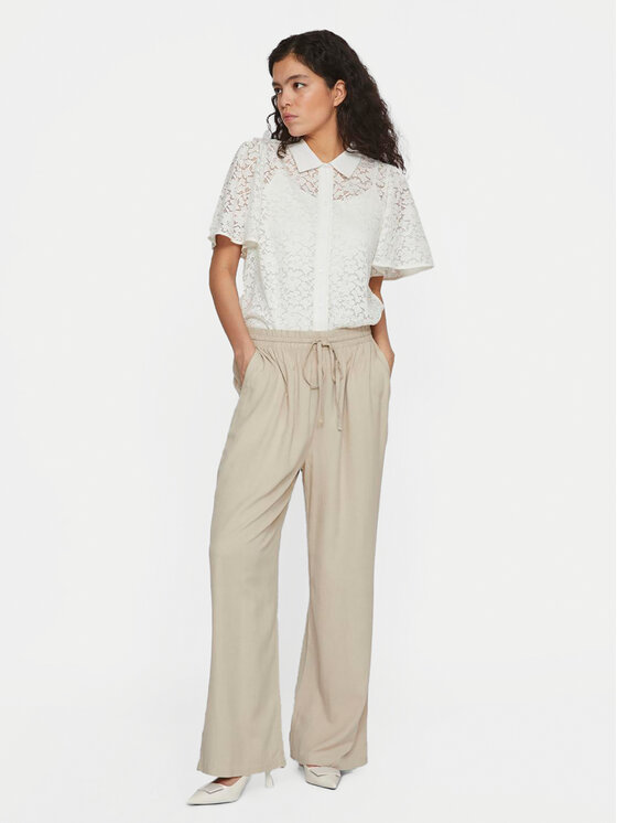 Vila Vila Spodnie materiałowe Pricil 14079560 Beżowy Loose Fit