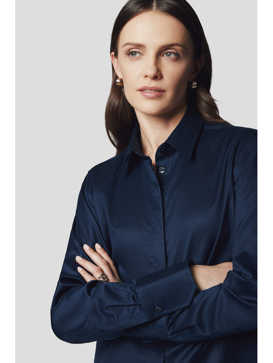 Lancerto Lancerto Koszula Koszula Damska Granatowa z Bawełną Arwen Oversize KO073224000064 Granatowy Oversize