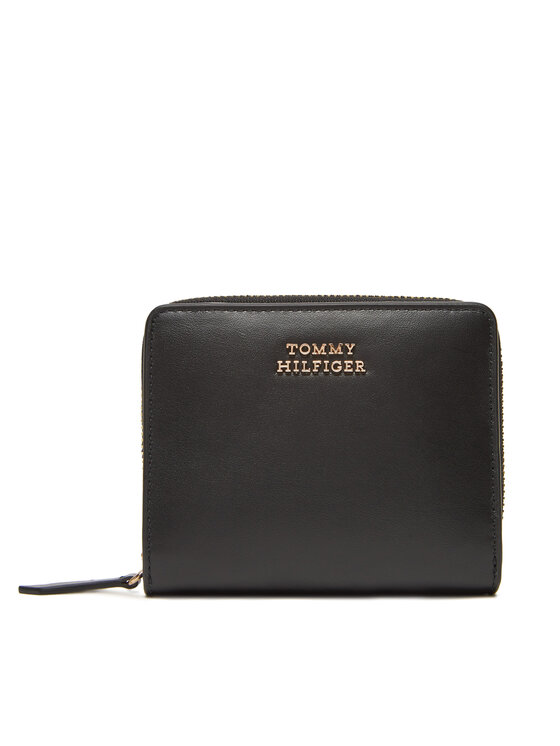 Portofel Mic de Damă Tommy Hilfiger Th Leather Slg Med Za Flap AW0AW17499 Negru