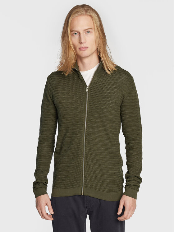 Solid Кардиган 21103418 Зелен Slim Fit