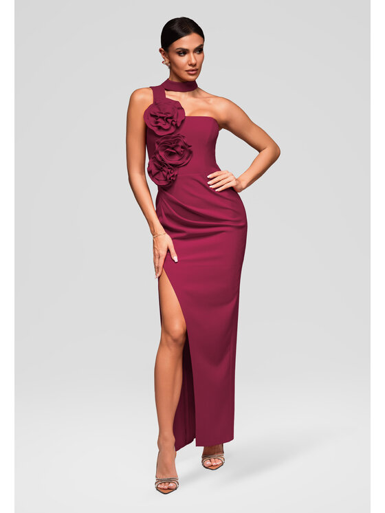 Ombre Ombre Sukienka wieczorowa LA-OM-DLR063 Bordowy Regular Fit