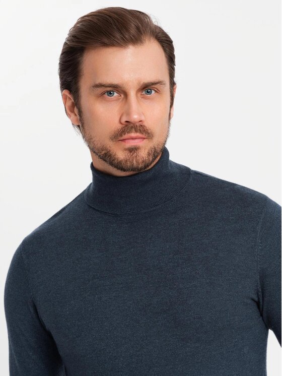Ombre Ombre Sweter OM-SWTN-0127 Granatowy Regular Fit
