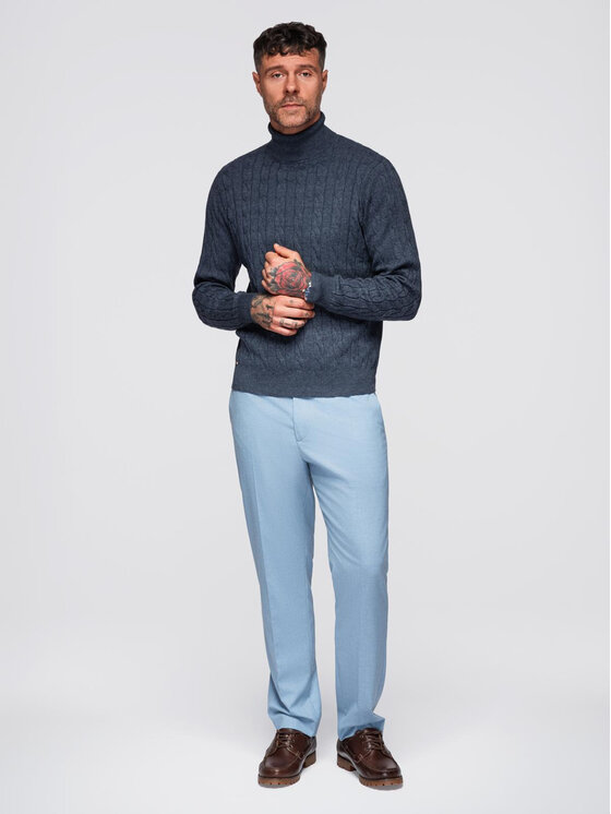 Ombre Ombre Sweter OM-SWTN-0157 Granatowy Regular Fit