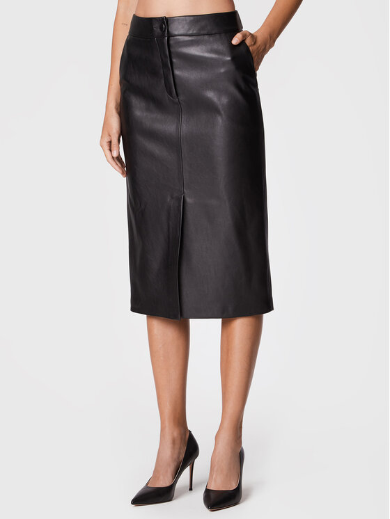 Sisley Fustă din imitație de piele 4YMKL000M Negru Regular Fit