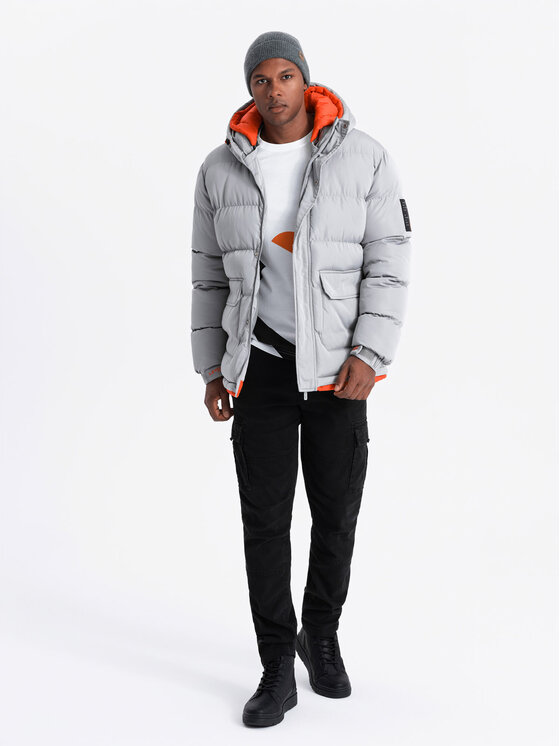 Ombre Ombre Kurtka puchowa OM-JAHP-0208 Szary Regular Fit