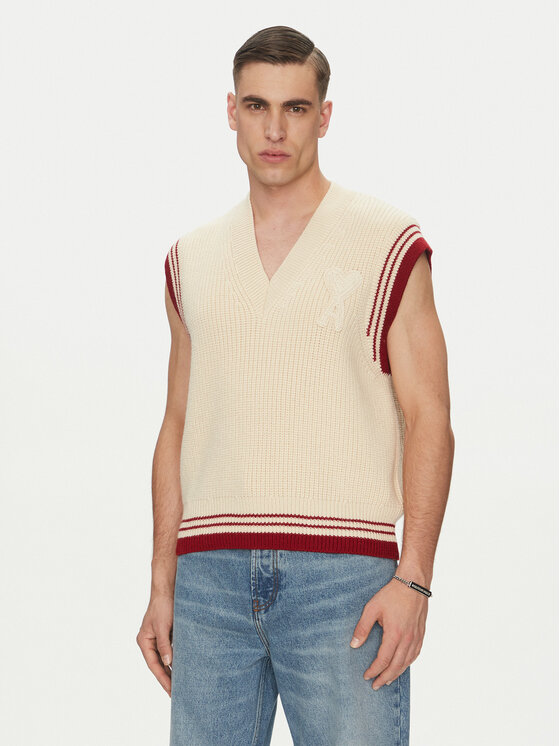 AMI PARIS Sweter UKS768.KN0068 Beżowy Regular Fit
