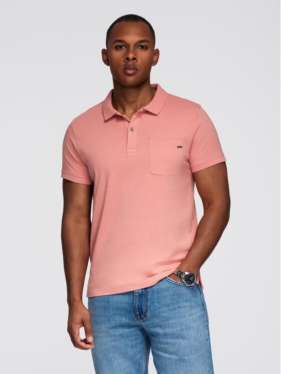 Ombre Ombre Polo OM-POWS-0142 Różowy Regular Fit