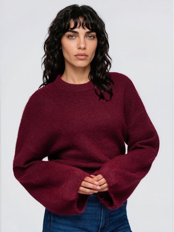 Ombre Ombre Sweter OW-SW-E0062 Bordowy Relaxed Fit