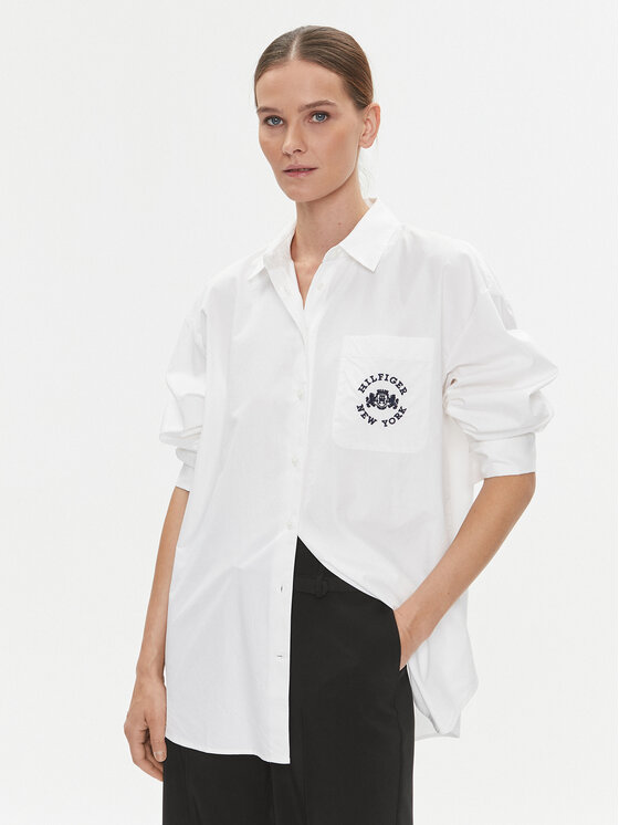 Tommy Hilfiger Tommy Hilfiger Košile Varsity WW0WW39682 Bílá Oversize