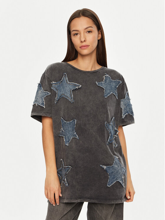 One Teaspoon One Teaspoon Majica Denim Star 26858 Siva Relaxed Fit