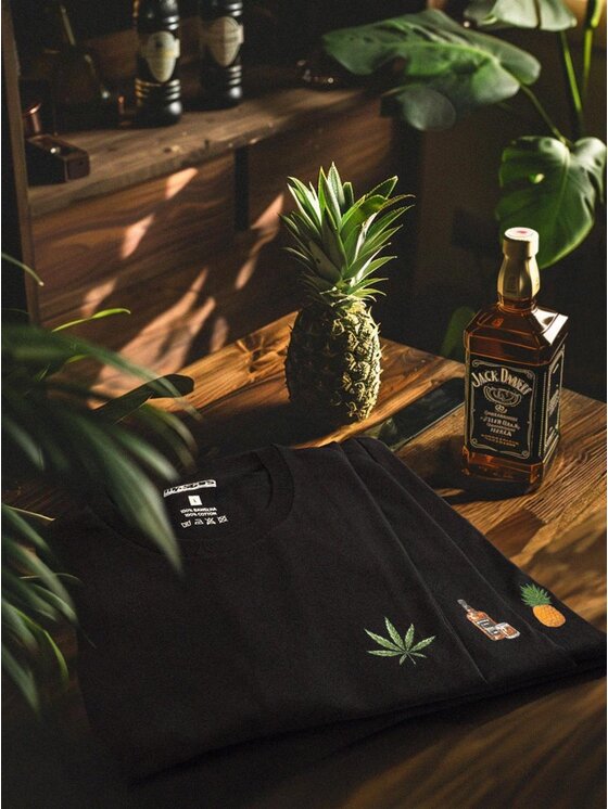 MyStars MyStars Komplet 3 t-shirtów Zestaw 3 T-Shirtów Czarnych MyStars Relax CANABIS WHISKEY ANANAS XL Czarny Regular Fit