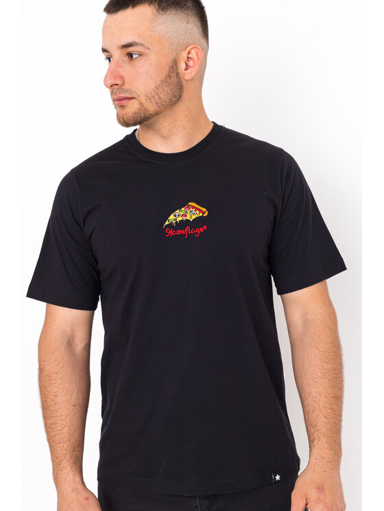 Kamuflage Kamuflage T-Shirt Pizza Flip Czarny Relaxed Fit