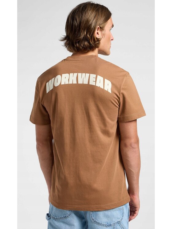 Lee Lee T-Shirt Workwear Graphic Tee Brązowy Relaxed Fit