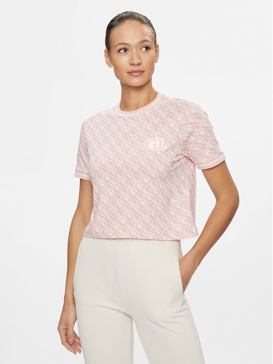 Guess Guess Majica Logomania Crop Tee V4RI03 J1314 Roza Cropped Fit