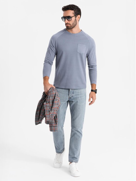 Ombre Ombre Longsleeve OM-LSCL-0109 Niebieski jasny Regular Fit