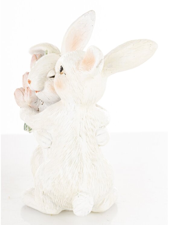 MIAhome MIAhome Figurka para króliczków 11x11x6 cm z różowymi tulipanami Biały