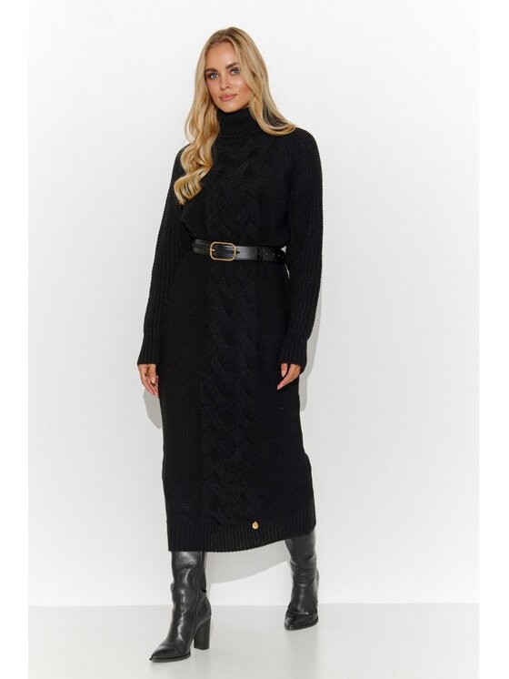 Makadamia Makadamia Sukienka dzianinowa S137 Czarny Regular Fit