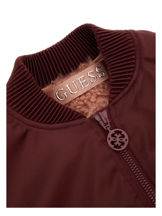 Guess Guess Kurtka bomber Giubbino donna aurare fur bomber Bordowy Regular Fit