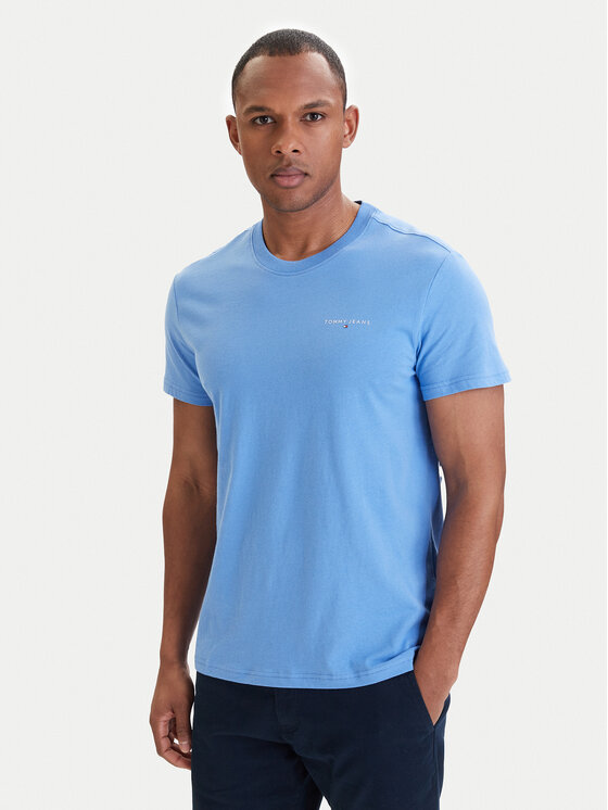 Tommy Jeans Tricou Linear Chest DM0DM21780 Albastru Slim Fit