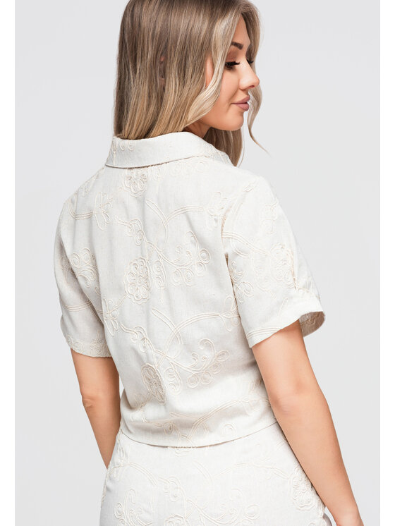 Ombre Ombre Koszula OW-SH-E0060 Kremowy Loose Fit